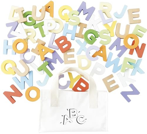 Le Toy Van - PL143 - Lernspiel mit Alphabet-Buchstaben, 18 Monate, Montessori, umweltfreundlich, Holz, 60 Teile, inklusive Baumwolltasche mit Griff