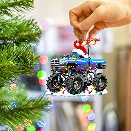 Weihnachtsschmuck, 1 Stück, Weihnachtsschmuck, hängende Dekoration, Geschenk, personalisierbar, Familie, Eisen-Feuerwehrauto, Zug, Schiff, Bagger, Bagger, Anhänger für Familie