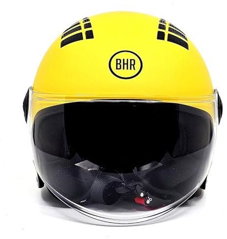 BHR Casco Demi-Jet 834 FLOW - Casco Scooter Estivo Omologato ECE 22.06 con 16 Fori di Aerazione - Casco Motorino con Visiera Antigraffio e Sgancio Micrometrico - Giallo Opaco L