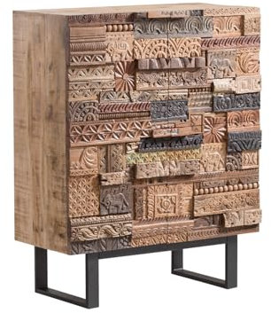 Woodkings Highboard Greenland | Kommode 100x128x45 aus rustikalem Massivholz | hohes 4-türiges geräumiges Wohnzimmermöbel | Unikat - einzigartiges Design