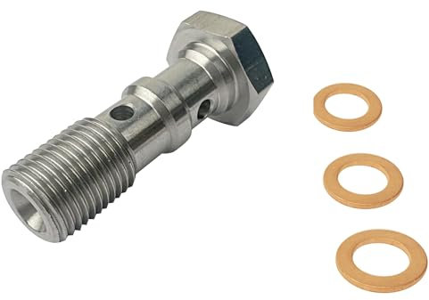 STEBER Stainless Steel Double Banjo Bolts M10x1.0 Turbo Brake Line Banjo Bolt Fitting Adapter Universal with 3 pcs M10 Copper Washers, M10x1 Metric Thread