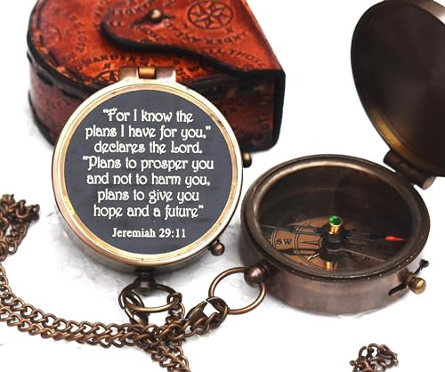 Kompass mit Gravur For I Know The Plans I Have for You, Jeremia 29:11, massives Messing, graviert, Taufgeschenke für Mädchen, Erstkommunion, Männergeschenke, Erstkonfirmation, christliche