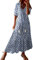 WVONIF des Robes Longues pour Femme Robe Eté Femme Bohème Chic Vintage Col V Manches Courtes Robe Longue Casual Imprimé Fleurie Maxi Robe Mode Robe De Plage Soirée Robe de Mariée Grande Taille
