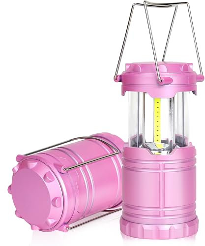 SEAMAGIC Lot de 2 lanternes de camping à LED roses alimentées par piles pour pannes de courant, randonnée, ouragan, urgence