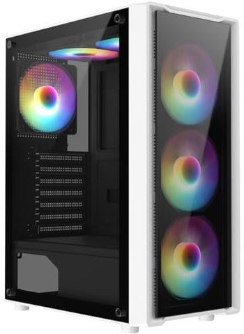 CiT Blade White Mid-Tower PC Gaming Case ATX with 2 x Tempered Glass Panels - 70% Tint Tempered Glass with 6 x 120mm ARGB Inner-Ring Fans & 6-Port Hub Included