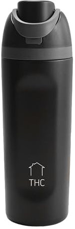The HomeFlow Co.'s 20oz Stainless Steel Water Bottle with Straw | Double Walled & Vacuum Insulated | BPA-Free, Lightweight, Leak Proof Locking Lid for Travel & Sports (Black & Grey)