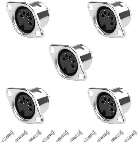 YAODHAOD Prise DIN en métal 3 à 8 broches, installation de prise de signal audio, connecteur MIDI en cuivre pur (5 pièces) (DIN-MIDI-5pin)