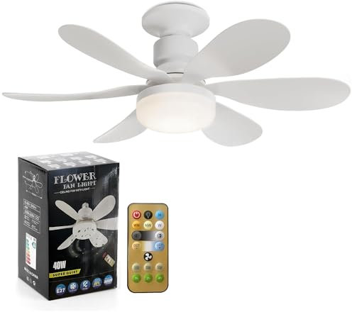 Ventilateur de Plafond avec Lumière et Telecommande,LED Ventilateur Dimmable Plafonnier avec 40W E27 Lampe Intégrée, 6 Pales, 3 Vitesses,Design Moderne Pour Le Salon Chambre
