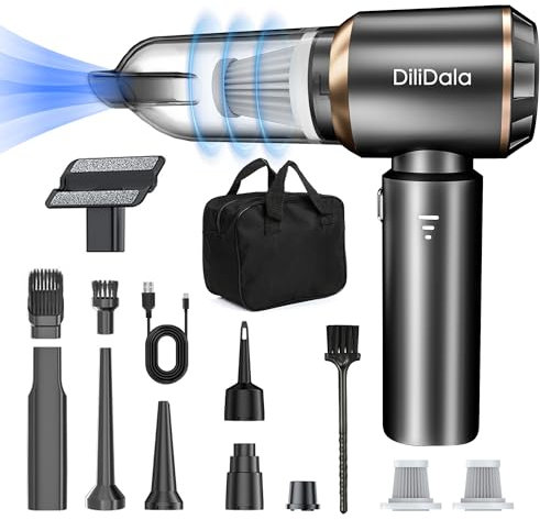 Car Vacuum Cleaner Cordless, Mini Vacuum Cleaner 22000PA High Suction, 4-in-1 Compressed Air Duster & Air Blower & Pump, Portable Handheld Vacuum with Brushless Motor for Home Camping (Dark silver)