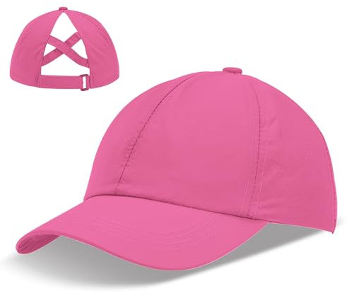 Damen Criss Cross Pferdeschwanz Baseball Cap High Messy Bun Ponycap Schnell trocknend Hut für Frauen Mädchen, Rosenrot, 5-6