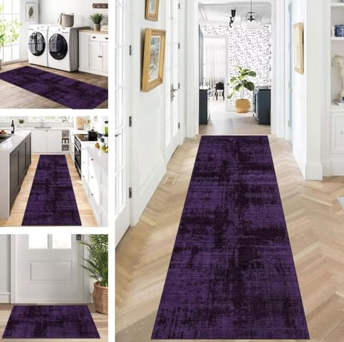 ZUZEKU Läufer Flur Küche Waschbar rutschfest 50X200cm Lila Lang Küchenteppich Flurteppich Teppich Fur Korridor Wohnzimmer Schlafzimmer Meterware Anpassbar