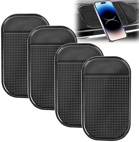 4 Stück Auto Armaturenbrett Anti Rutsch Matten, Auto Armaturenbrett Klebematte,Waschbare Zwei Seiten Anti Rutsch Pads Auto für Handys, Schlüssel, Sonnenbrille (142 x 83 mm, Schwarz)