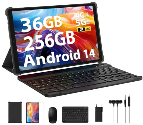 FORUSER Android 14 Tablet 10.4 Pulgadas 36GB RAM+256 GB ROM (2TB TF) Octa-Core 2.0 GHz, INCELL 2K FHD,4G LTE+5G WiFi BT 5.0 / GPS/ 8000mAh /13MP+8MP,Tablet con Teclado-Gris