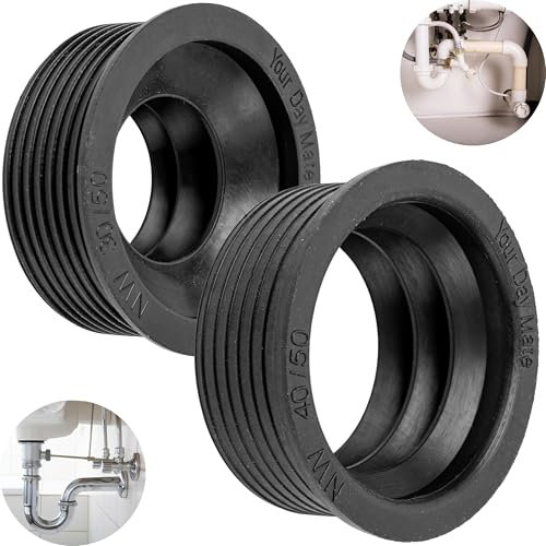 Manguitos de goma para sifón, 2 piezas, NW 30/50 y NW 40/50, para tubo de desagüe DN50 interior Ø 50 mm y tubo de sifón de 1 ¼ a 1 ½ exterior Ø 28-40 mm, collarín de tope Ø 55 mm