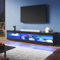 ZANOFIRA LED TV Unit Stand with RGB LED Lighted, High Gloss TV Stand with 3 Glass Open Shelf Storage, Modern TV Cabinet for Living Room, 1800x400x350mm, Black