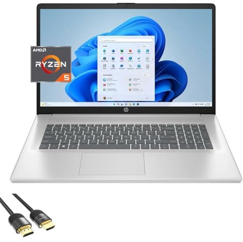 HP 17.3 FHD Laptop, 6-Core AMD Ryzen 5 7430U (beats i7-1255U), 8GB RAM, 512GB SSD, WebCam, KeyPad, WiFi6, USB-C, HDMI, PDG HDMI Cable, US Version KB, Win 11