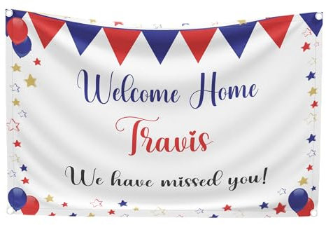 Large 5ft x 3.5ft Personalised Welcome Home Banner Customised With Any Message Name Welcome Back Decorations We Missed You Sign Flag UK (5x3.5ft No Photo)