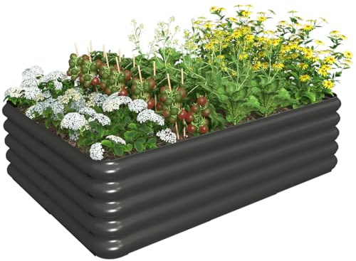 Sprimden 4.3x3.0x1.0ft Raised Garden Bed Kit, Rustproof PP Material Garden Box, Flower Bed with Tool-Free Assembly Design, Rectangular Planter Boxes for Outdoor Vegetables Flower Fruit Herb, Black
