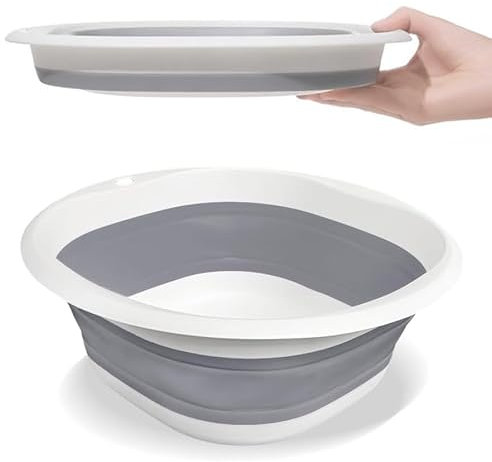 3.5L Collapsible Washing Up Bowl Folding Hand Wash Basin Plastic Washing Up Bowl Retractable Water Storage Basin Portable Food Storage Camping Bowls Multipurpose Outdoor Travel Basins (Grey, S)