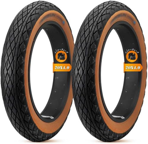 20x4.0 Schlauch Reifen 2 Stück Für Fatbike Fahrradreifen Tire Mit Brauner Wand Für Ebike 20 Zoll 4.0 Heavy Duty Anti-Puncture Electric Bike Mantel, Kompatibel Mit Den Meisten 20x4 Mountainbikes