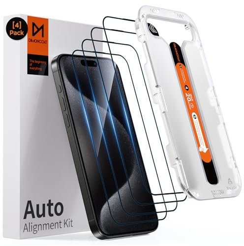 DIMONCOAT 4-PACK Kompatibel mit iPhone 15 Pro Panzerglas [Automatisches Kalibrierungs-Kit] [10X Militärschutz] TOP 9H+ Schutzfolie für iPhone 15 Pro 6.1 Zoll, HD-Klar, Null Blase