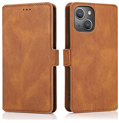 Protective Case Compatible with iPhone 13 Mobile Phone Case, Retro Style Soft Leather Magnetic Flip Phone Case Holder Mobile Phone Case, Suitable Compatible with iPhone 13 Smartphone Slim Cover Shell(