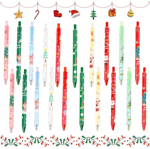 JOFONY Kugelschreiber Weihnachten, 20 Stück Weihnachts Druckkugelschreiber Kinder, Weihnachtsstifte Set für Schule Büro Familie Weihnachtsgeschenke