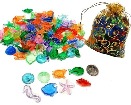 Pool Party Favors, Under The Sea Party Decorations for Party, Fish Tank Decorations | Gems Pool Toys | Dive Gems Pool Toys Pool Gemstones | 100PCS Sea Animals Acrylic Gems Vase Filler -