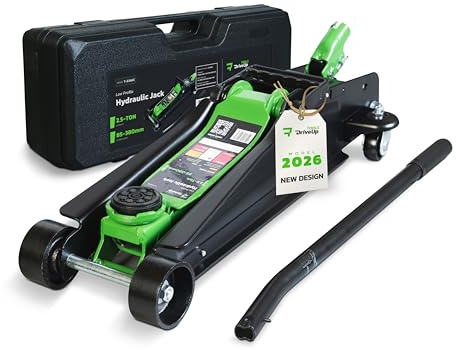 DriveUpTools Gato Hidráulico de Carretilla 2,5 T con Maletín – Perfil Bajo, Altura 85-380 mm – Elevación Rápida, Almohadilla de Goma y Ruedas 360° – Gato para Coches y SUV, Ideal para Cambio de Rueda