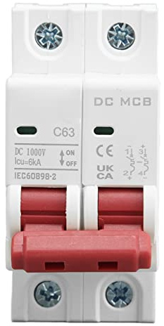 Disjoncteur 2P DC 1000V 63A MCB, interrupteur de Protection 6000A, capacité de coupure pour systèmes solaires photovoltaïques domestiques et véhicules électriques