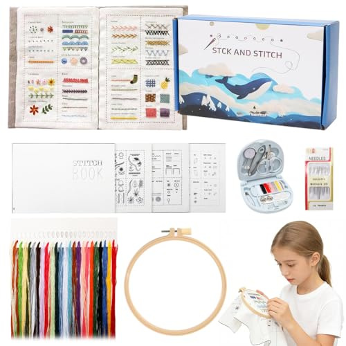 Tutamaz Stickerei Set Anfänger, Stickset Erwachsene, Embroidery kit, Stickerei Set mit Anleitung Werkzeuge Kreuzstich Set DIY Set– Sticken Lernen leicht gemacht für DIY Kunst, Handwerk, Nähen