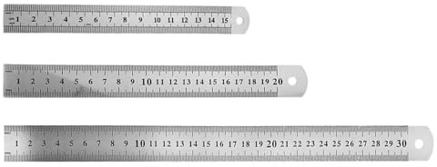Edelstahl Lineale 3 Stück Metall Lineal Präzisions Doppelseitenskala Kante Stahllineal Gerader Rand Lineal Metall Messwerkzeug für Engineering Lehre Zeichnungen Büro Schule 15cm/20cm/30cm