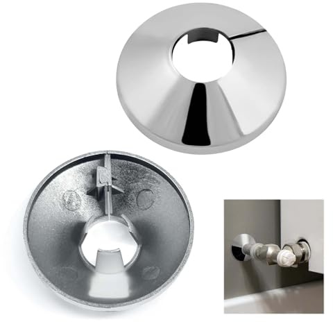 2pcs Radiator Pipe Collars Chrome – 15mm Pipe Covers Snap-On Decorative Floor Entry Collars – Chrome Finish Radiator Pipe Sleeves for Central Heating System – Easy Install Pipe Trim Rings for Home DIY