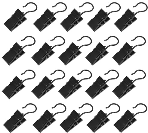 Lurrose Lot de 50 Crochets Métalliques pour Rideaux à Pince avec Crochet Noir Électrolytique Fixation Solide et Fenêtres Accessoires Polyvalents et Résistants