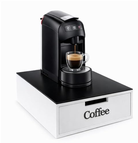 Cecaro Group Porta Capsule e Cialde Caffè in Bambù e Vetro Nero – Cassetto 3 Scomparti Organizer Capsule e Cialde (scritta nera)