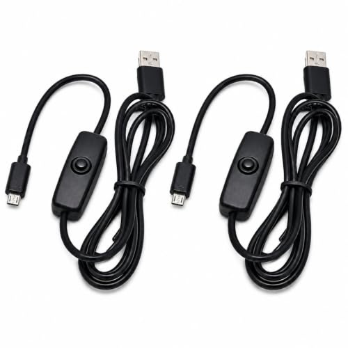 Powice 2 Stück Micro USB Stromkabel mit Ein/Aus Schalter, USB A auf Micro USB Kabel 5V 3A Netzteilkabel für Raspberry Pi 3B+/3B/2B/Zero, LED Beleuchtung, Lüfter, DIY Projekte