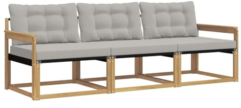 vidaXL Outdoor-Sofagarnitur mit Kissen 3 pcs Weiß und Hellgrau, Outdoor Sofa, Gartenmöbel, modernes Ecksofa, Terrasse Lounge, komfortable Sitzgelegenheit