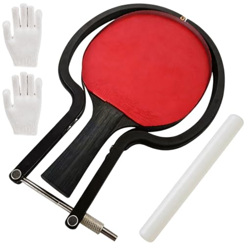 Tischtennis Schlägerschneider Set, Verstellbarer Bogenschneider mit Holzstab & Handschuh Profi Kanten-Schneidewerkzeug für TT-Beläge Universell Passend für Alle Tischtennisschläger, Zubehör