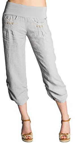 Caspar KHS017 Damen 3/4 Leinen Hose, Farbe:hell grau, Größe:M - DE38 UK10 IT42 ES40 US8