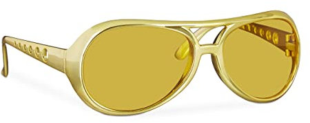 Relaxdays 1 x Elvis Brille, lustige Rapper & Proll Brille, Kostüm, große Zuhälter Brille für Karneval und Mottopartys, gold