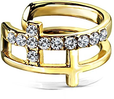 Bungsa Ear Cuff Kreuz-Ohrklemme für Damen aus 316L Edelstahl (gold)