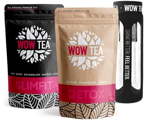 WOW TEA Еntgiftungskur Tee Set: Detox Tee | Premium Tee Set zum Abnehmen | Bester Gewichtsverlust und Detox-Grüner Tees Bio + Infuser Teeflasche | 300g, Made in EU
