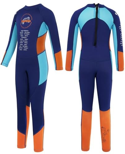 Gogokids Kinder Neoprenanzüge Jungen Thermische Badeanzüge, 2.5mm Neopren Taucheranzug Rash Guard Einteiler Bademode Schnorchelanzug UV 50+, Langarm Blau XL