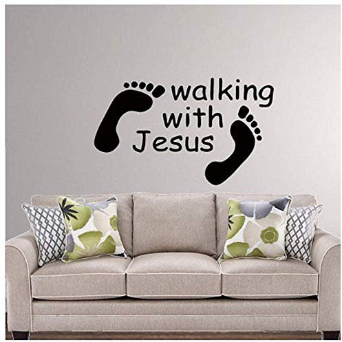 Gehen Sie Mit Jesus Schriftzug Briefmuster Abnehmbare Wandaufkleber Wohnzimmer Kunst Vinyl Wandtattoo Schlafzimmer Zitat 53X42Cm