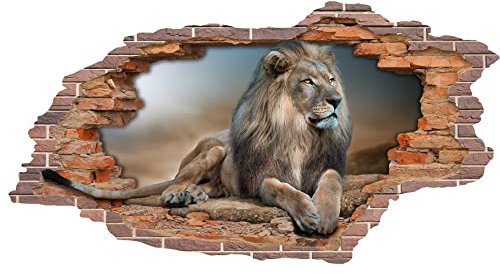 3D Wandtattoo Mauerloch 1 x 0,53 m Wandsticker Wandaufkleber Mauerdurchbruch realistisch selbstklebend Kinderzimmer Schlafzimmer Wohnzimmer Bad W009 (01 Löwe)