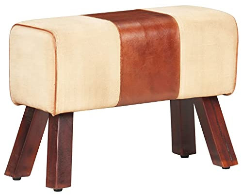 vidaXL Sitzbank Turnbock-Design Flurbank Turnbank Lederbank Flurmöbel Polstermöbel Sitzhocker Polsterbank Bank 58cm Braun Echtleder und Mangoholz