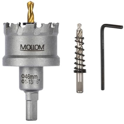 Mollom (46mm | 1-13/16) Sierra de Corona de T.C.T Carburo Broca con 2 Brocas,Punta de carburo de tungsteno para Metal Duro,Acero,Hierro,Cobre,Madear,Latón,Plástico