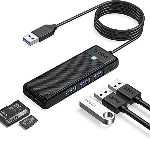 USB 3.0 Hub, ORICO USB Hub with SD/TF Card Reader, 3 USB 3.0 Ports,USB Splitter USB Expander for Laptop, Xbox, Flash Drive, HDD, Console, Printer, Camera,Keyborad, Mouse(1.8M,Black)