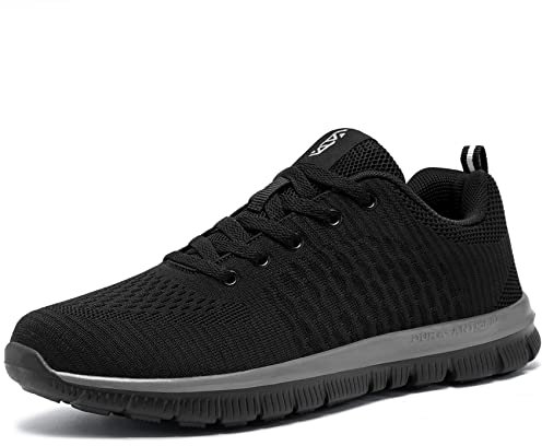 FLOWING PLUME Turnschuhe Herren Sportschuhe Atmungsaktiv Leichte Laufschuhe Walkingschuhe Komfort Fitness Gym Sports Sneaker Freizeit Schuhe(Schwarz Grau,46EU)