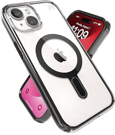 Speck Klare iPhone 15 Hülle – ClickLock rutschfeste Interlock, gebaut für MagSafe, Fallschutz – für iPhone 15, iPhone 14 & iPhone 13 – Anti-Vergilbung 6,1 Zoll Handyhülle – Presidio Clear/Frosted